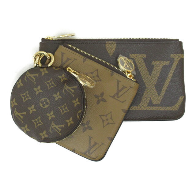 Louis Vuitton Pochette Trio Pouch Bag Leather Monogram Brown Louis Vuitton Pochette Trio Pouch Bag Leather Monogram Brown
